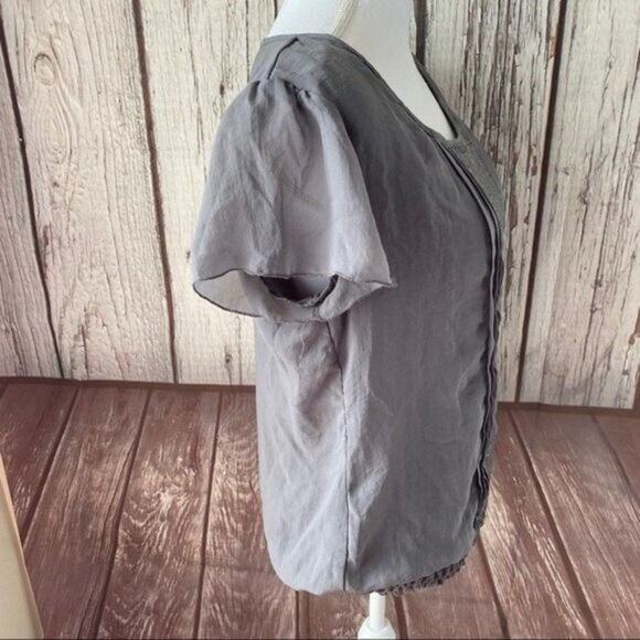 Studio Y Blouse Top Womens Large Gray Pleated Sequin Chiffon Office Capsule - Picture 4 of 13